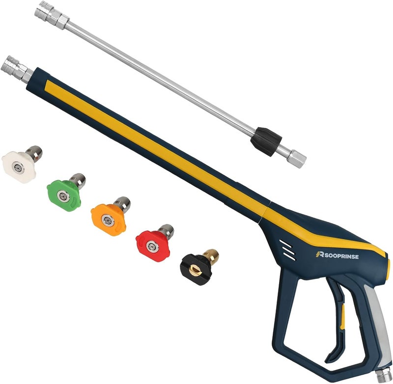 Sooprinse High Pressure Washer Gun with Replacement Wand Extension, Power Washer Gun, M22-14 Fitting, 5 Nozzle Tips, 42 Inch, 4000 PSI - Image 1